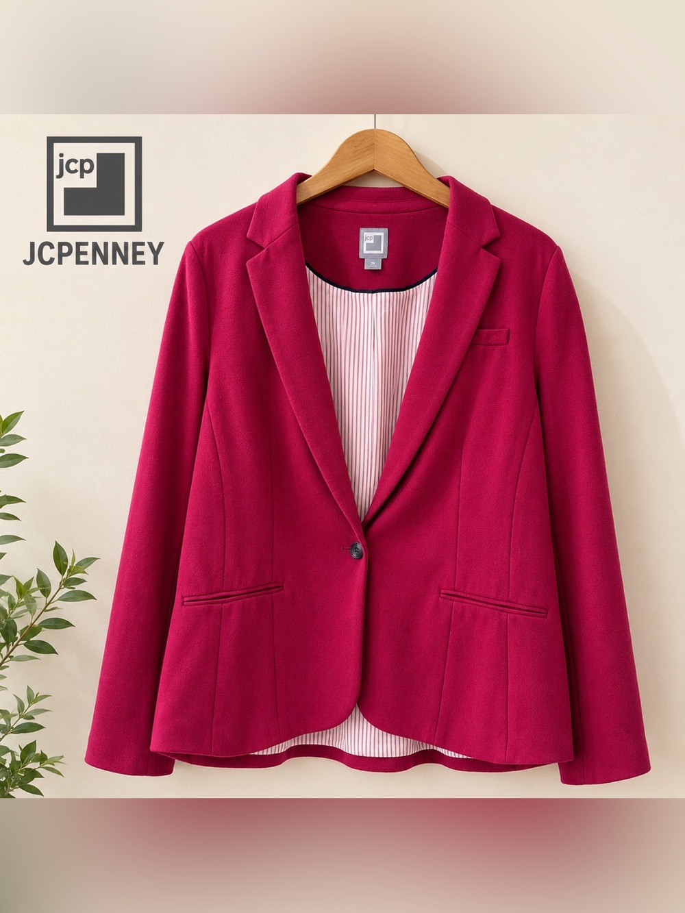 VTG JCPenney Women's Fuchsia Single-Button Notch Lapel Blazer